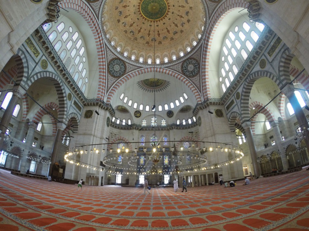 Interior of the Suleymaniye Mosque, Istanbul.