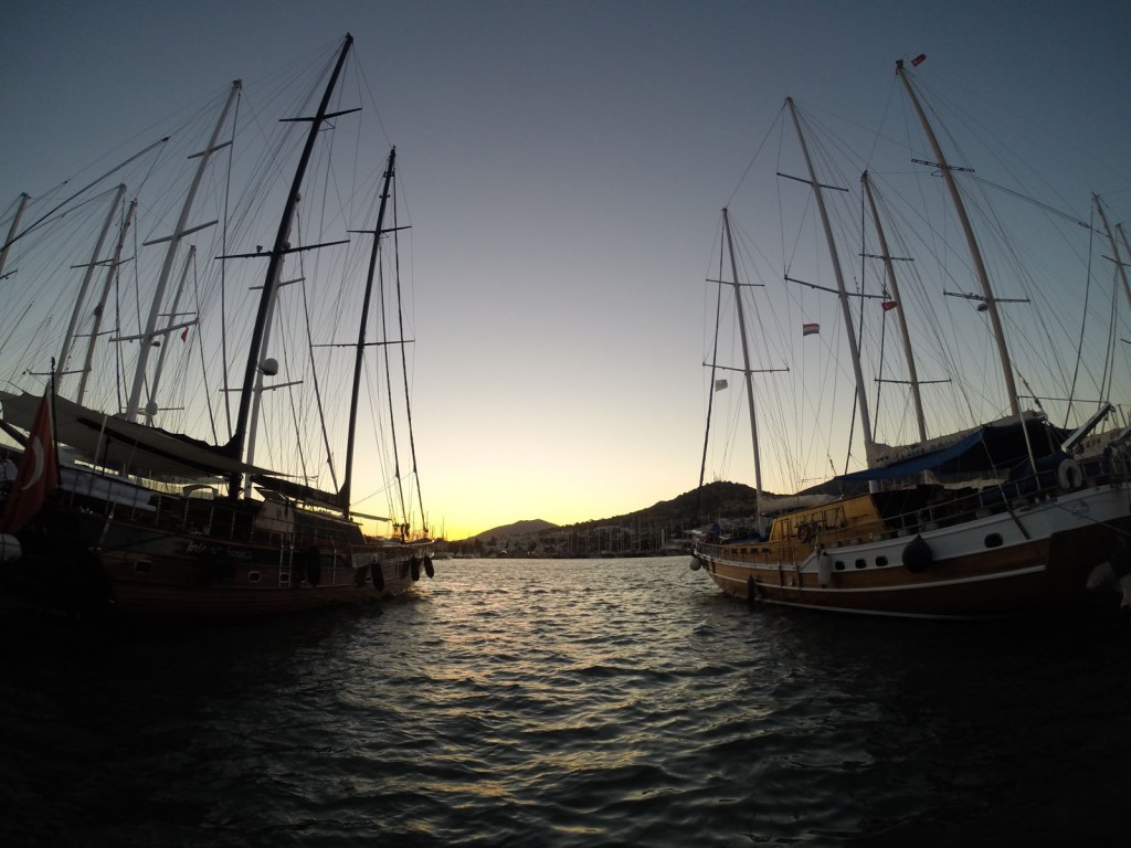 Yatches in the sunset at Bodrum.